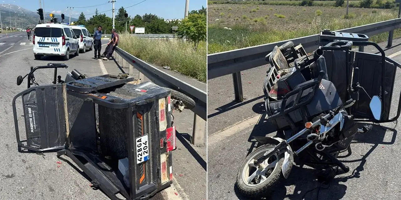 Konya’da TIR üç tekerlekli bisikletle çarpıştı