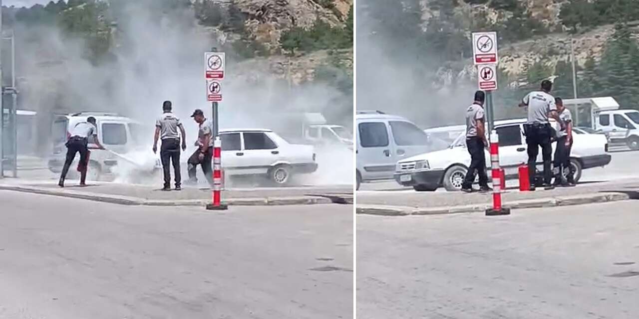 Konya’da park halindeki araç alev aldı, güvenlik görevlileri anında müdahale etti