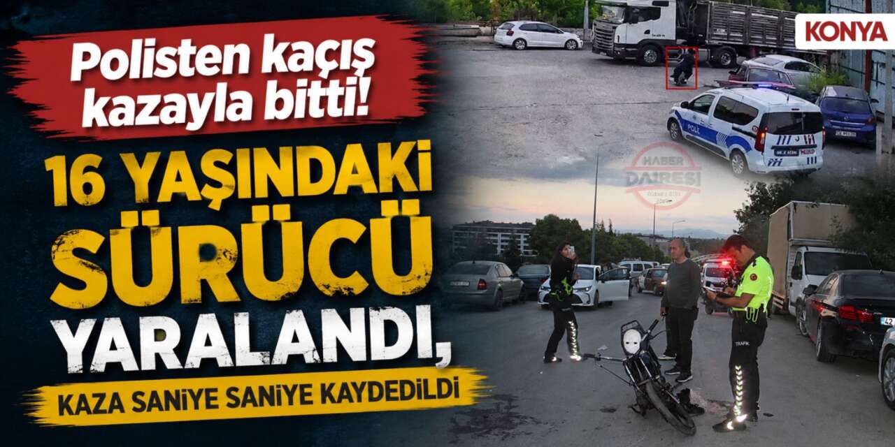 Konya’da polisten kaçan motosiklet TIR’a çarptı! Kaza anı kamerada