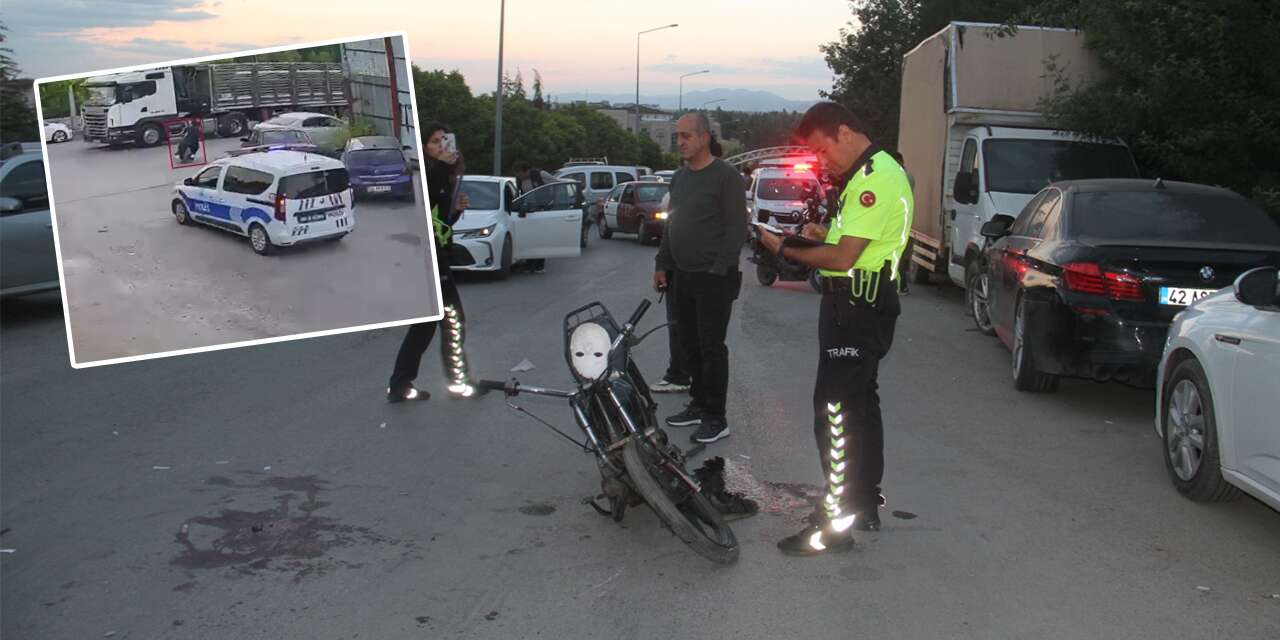 Konya’da polisten kaçan motosiklet TIR’a çarptı! Kaza anı kamerada
