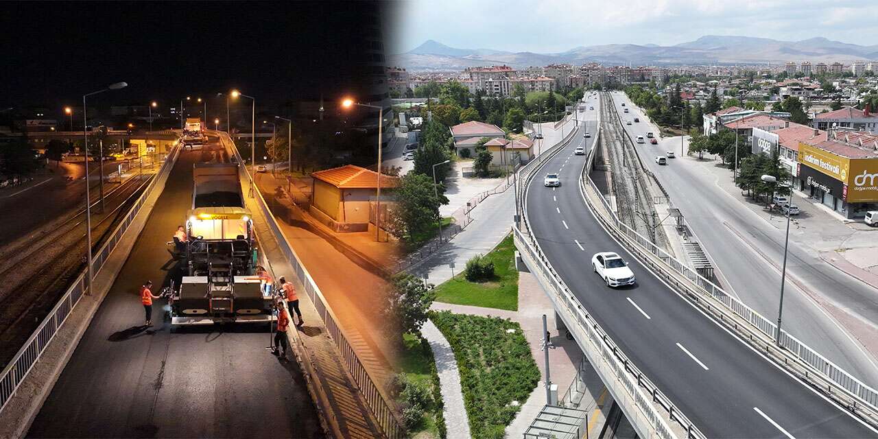 Konya’da binlerce sürücünün geçtiği üst geçit 600 ton asfaltla yenilendi