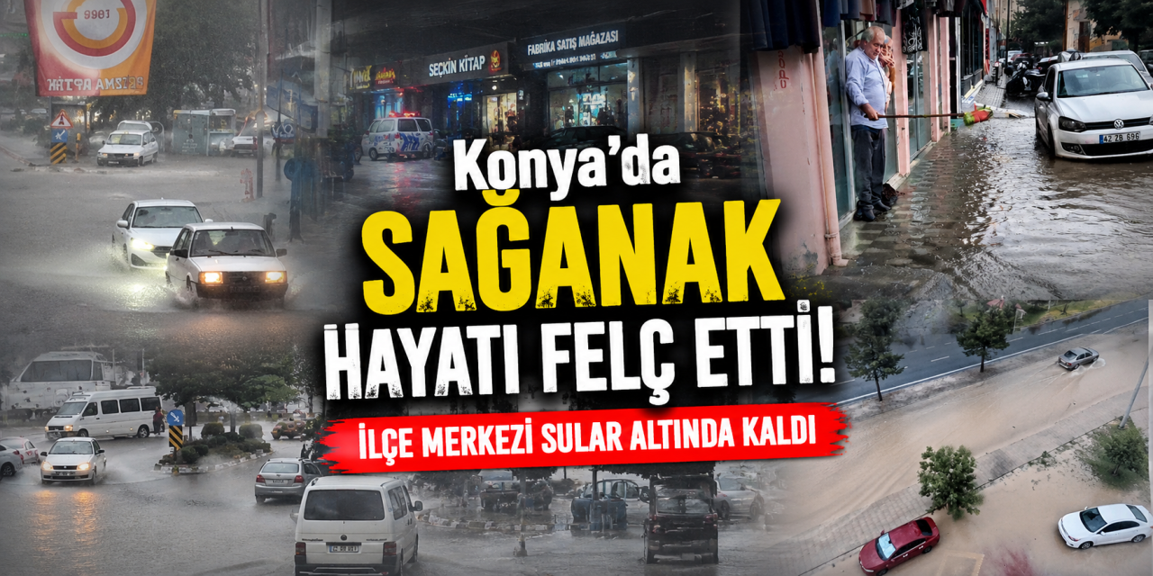 Konya Seydişehir'i sel aldı! Caddeler göle döndü, iş yerlerini su bastı