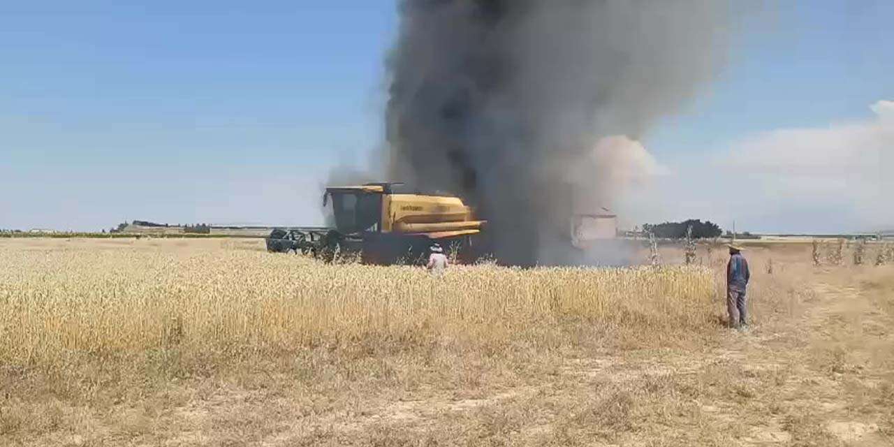 Konya'da hasat kabusa döndü! Biçerdöver alevlere teslim oldu