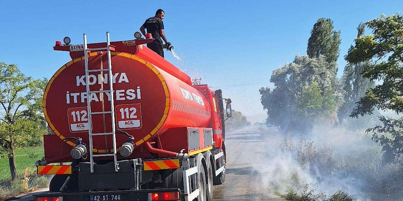 Konya'da yangın paniği! Ot temizliği için yakılan ateş kontrolden çıktı