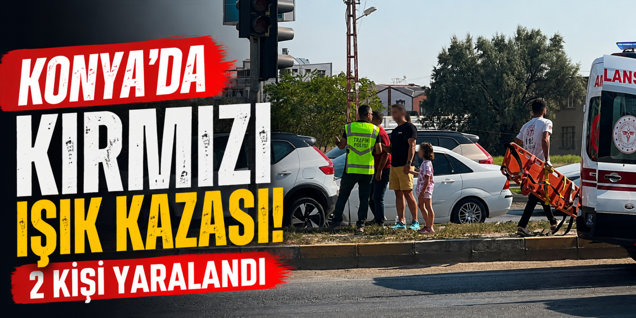 Konya’da otomobiller kırmızı ışıkta çarpıştı! 2 kişi yaralandı