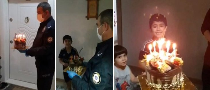 Konya'da evden çıkamayan çocuğa polisten doğum günü sürprizi