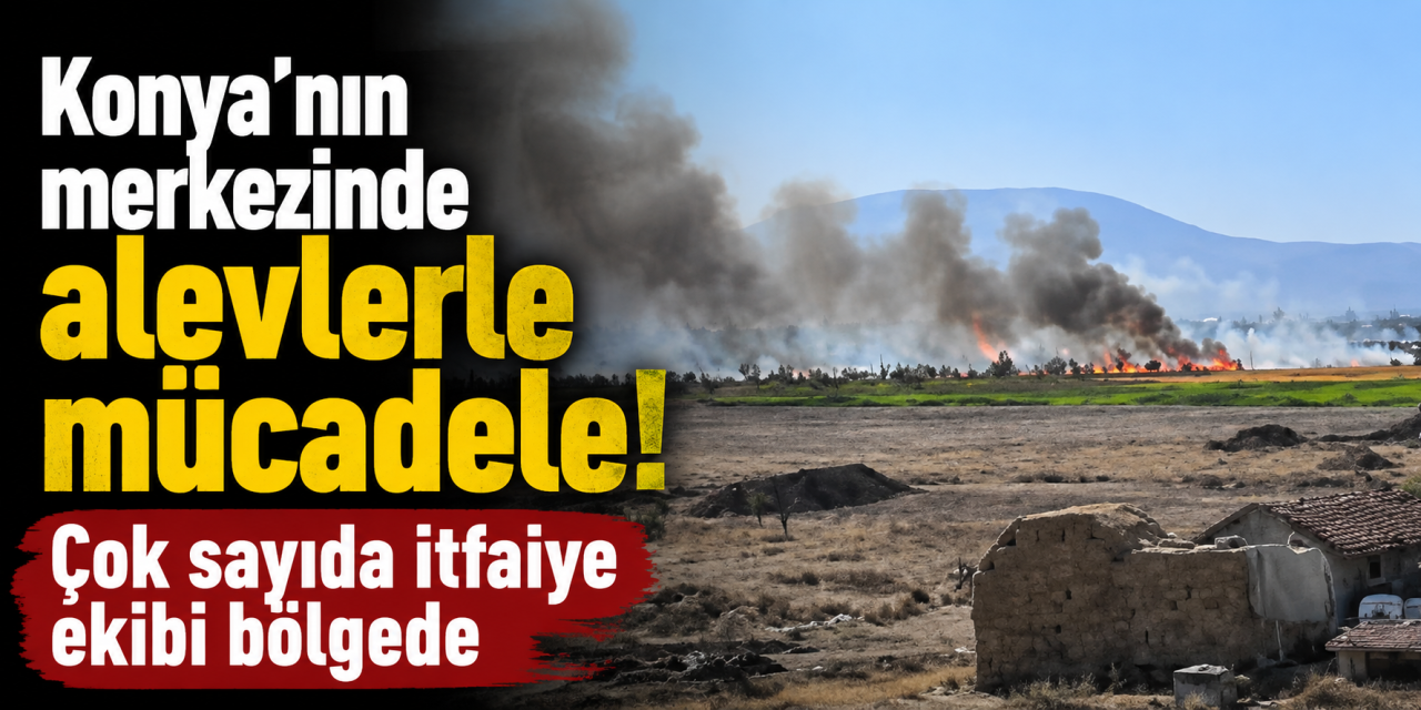 Konya’da ağaçlık ve otluk alanda yangın! Karaman yoluna kadar yayıldı