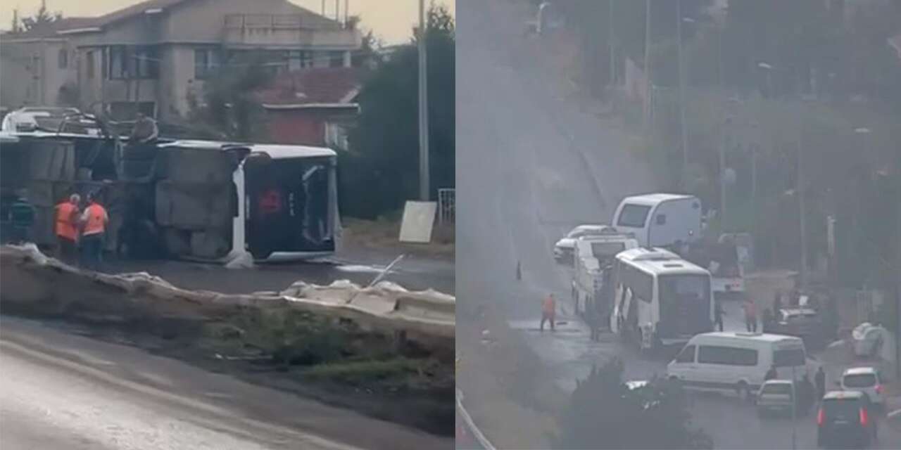 Havalimanı personelini taşıyan servis otobüsü devrildi! 18 yaralı