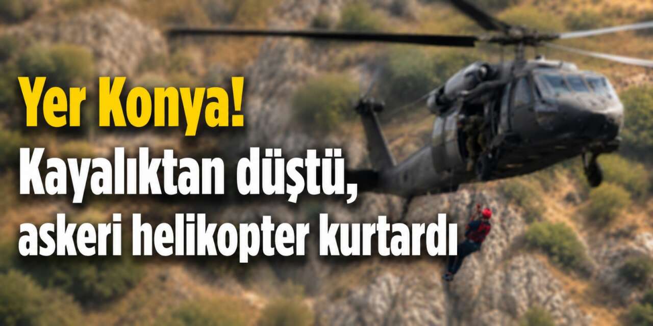 Konya’da kayalıklarda mahsur kalan yaralı kadın için helikopter havalandı