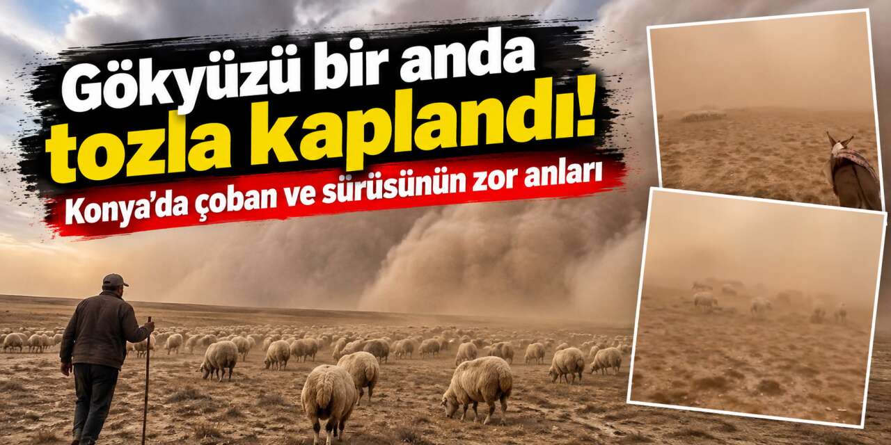 Konya’da toz fırtınası çoban ve sürüsünü böyle vurdu