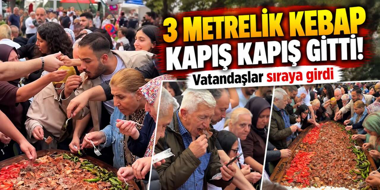 3 metrelik kebap için metrelerce kuyruk! 700 kişi böyle yedi