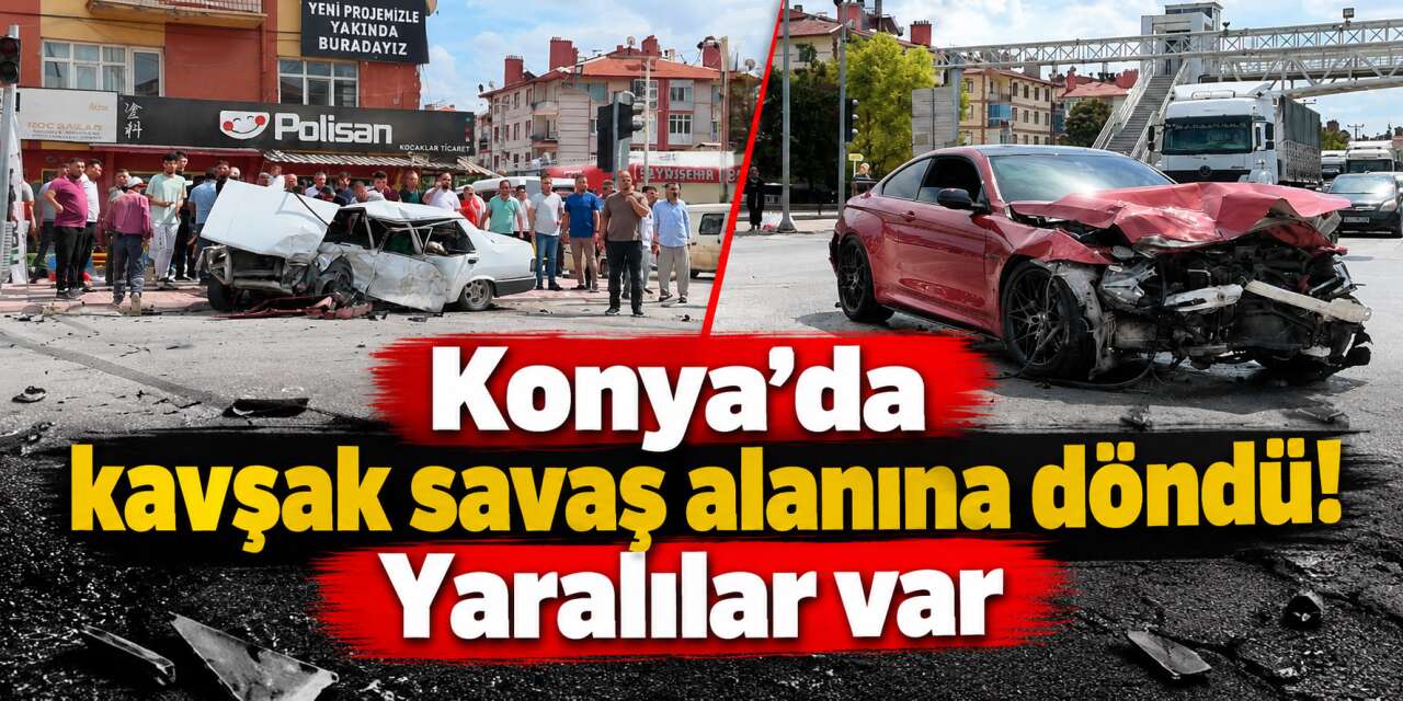 Konya’da iki otomobil birbirine girdi! 3’ü ağır 4 kişi yaralandı