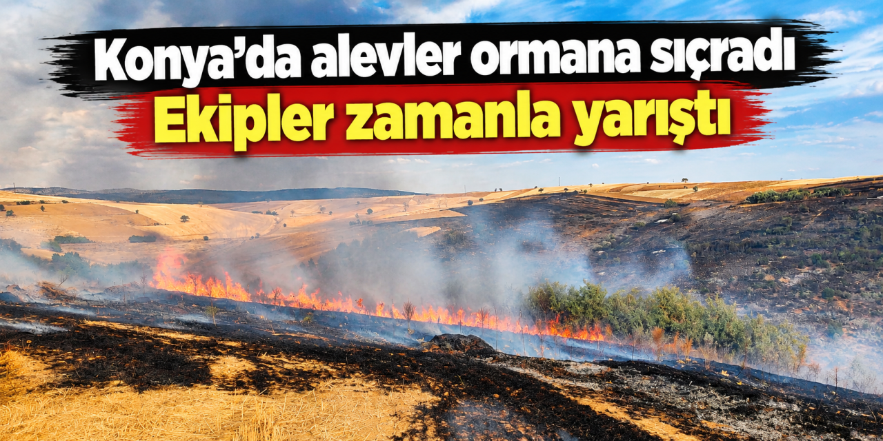Konya’da rüzgar yangını körükledi! Alevler ormanlık alana sıçradı