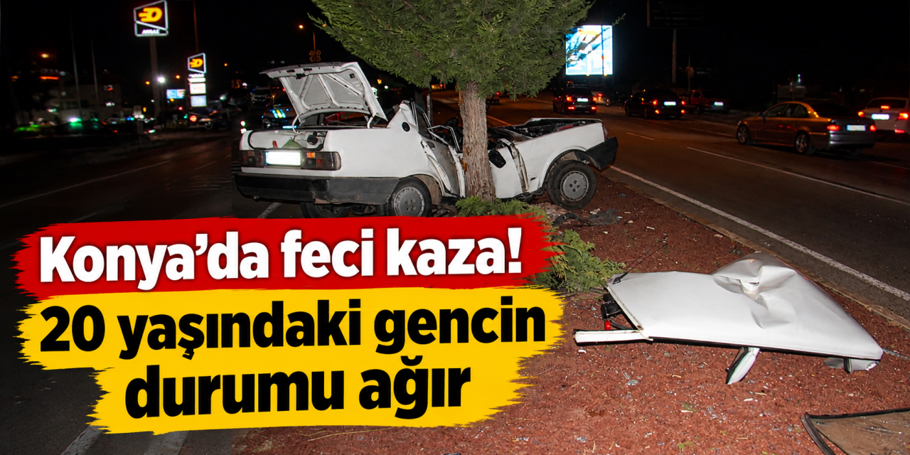 Konya’da otomobil ağaca çarptı! 1’i ağır 2 kişi yaralandı