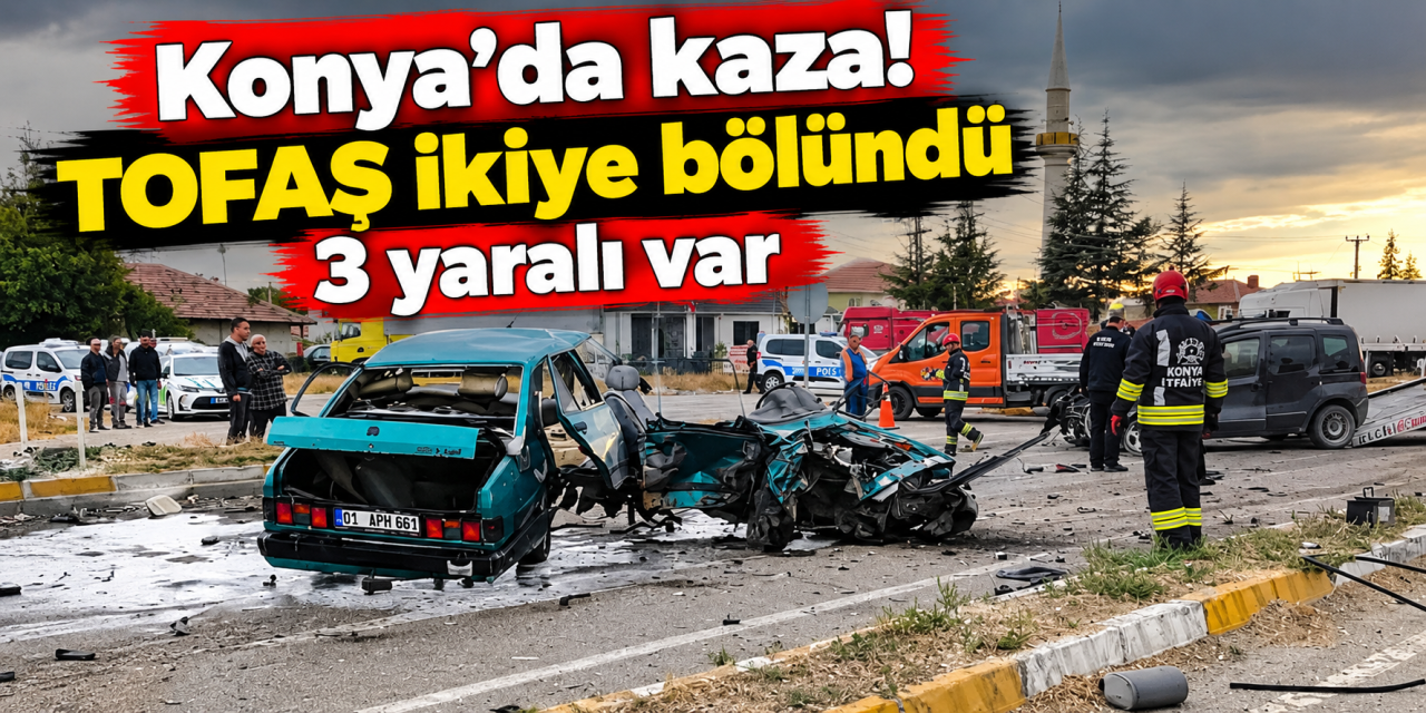 Konya’da iki araç çarpıştı! TOFAŞ ikiye bölündü, sürücünün durumu ağır