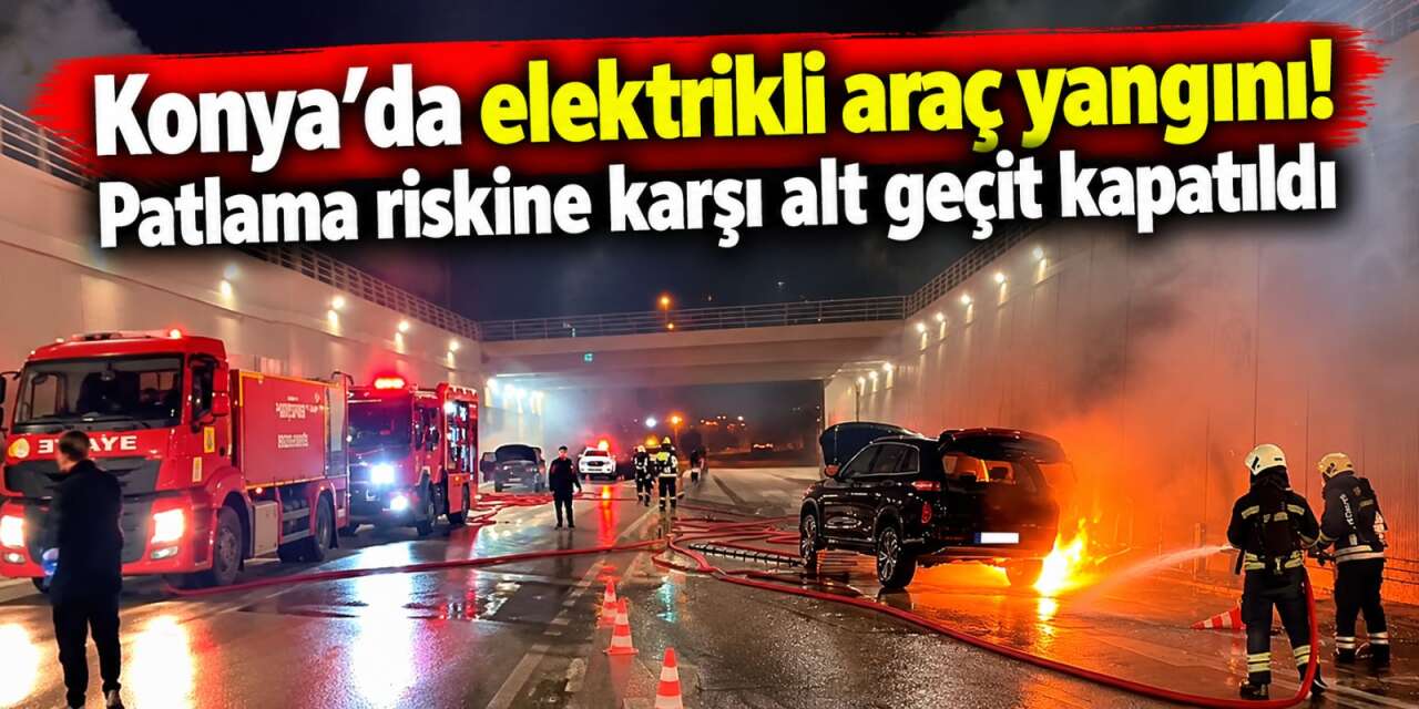 Konya'da seyir halindeki elektrikli araç alt geçitte alev aldı