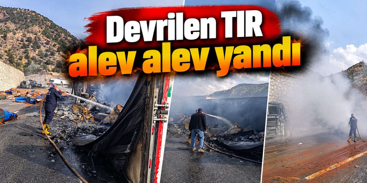 TIR devrildi, alevler yükseldi! Sürücü son anda kurtuldu