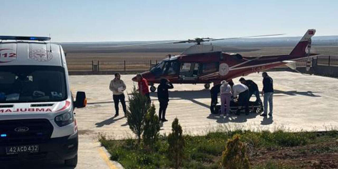 Konya’da 70 yaşındaki kadın için helikopter ambulans havalandı