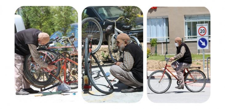 Uzun aradan sonra sokağa çıkan Konyalı dedenin bisiklet aşkı