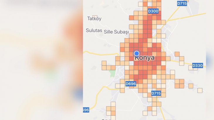 İşte son rakamlar ışığında Konya kent merkezinin koronavirüs yoğunluk haritası