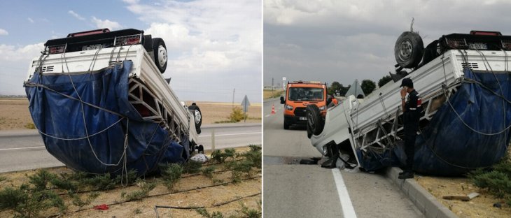 Konya’da lastiği patlayan kamyonet takla attı: 3 yaralı