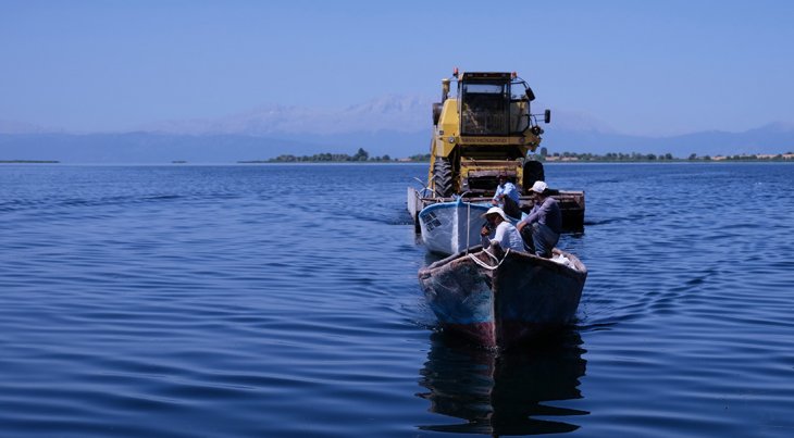 Konya'da biçerdöverin göl üzerinde yolculuğu