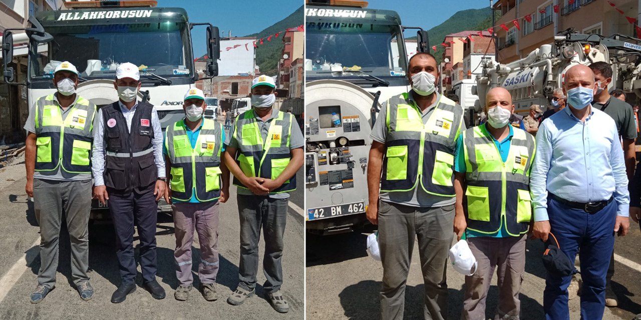 Bakanlar Giresun'daki çalışmalara katılan Konya Büyükşehir ekiplerini ziyaret etti