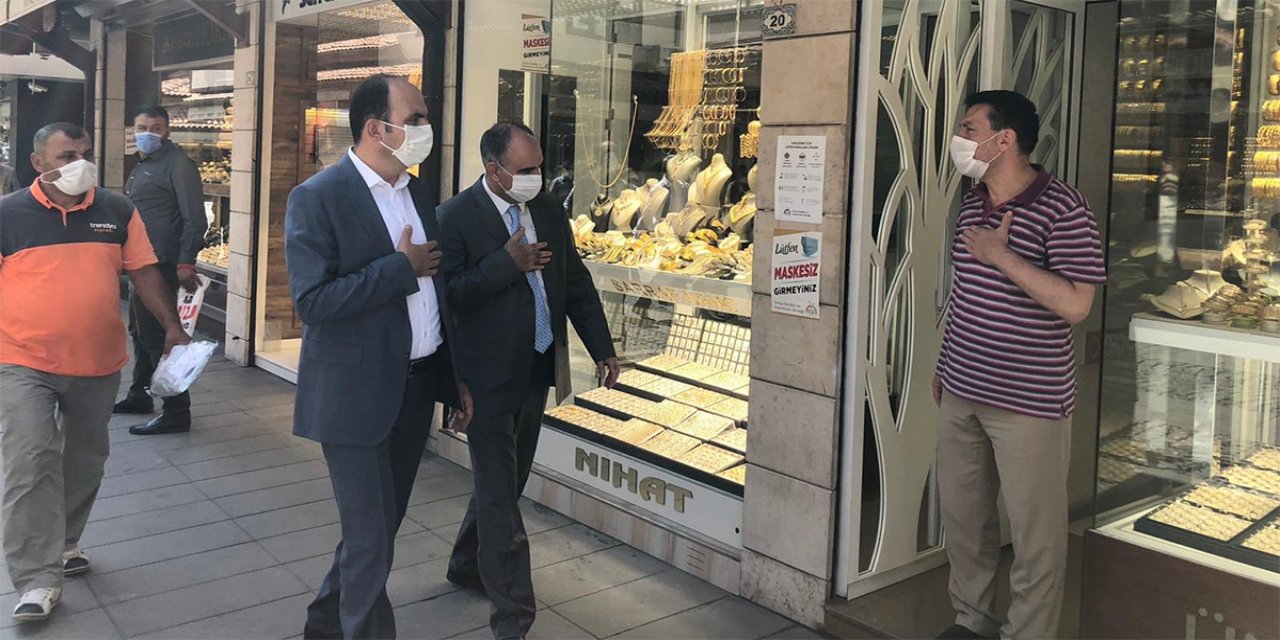 Konya Valisi Özkan ve Başkan Altay'dan esnafa maske ve mesafe uyarısı