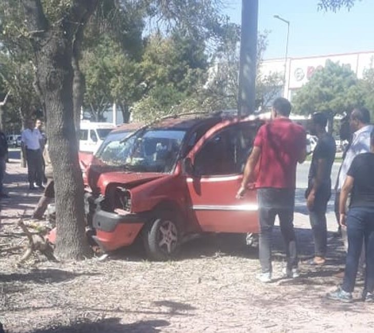 Konya’da ağaca çarpan hafif ticari araç hurdaya döndü: 1 yaralı