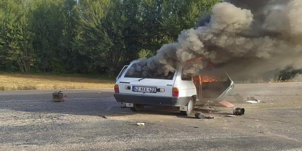 Konya’da feci kaza! Alev alan otomobilden yaralı kurtarıldılar