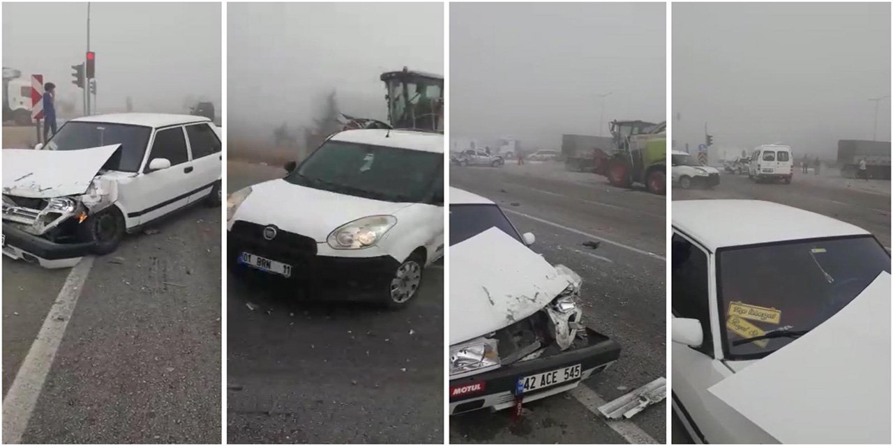 Konya Ereğli'deki sisle gelen zincirleme kaza anı kamerada I VİDEO