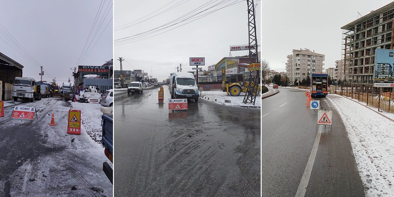 KOSKİ ekipleri soğuk hava ve kar yağışının etkili olduğu Konya'da 7/24 görev yapıyor