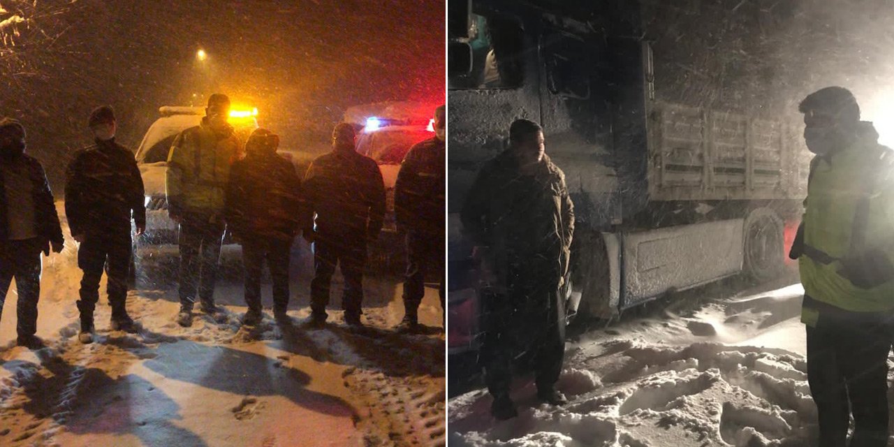 Konya'da kar nedeniyle yolda kalanları ekipler kurtardı! Başkan çalışmalara bizzat katıldı
