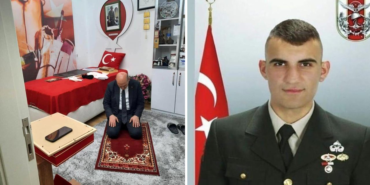 Bakan Soylu, 'Tabuta sığmayan şehid'in seccadesinde namaz kıldı