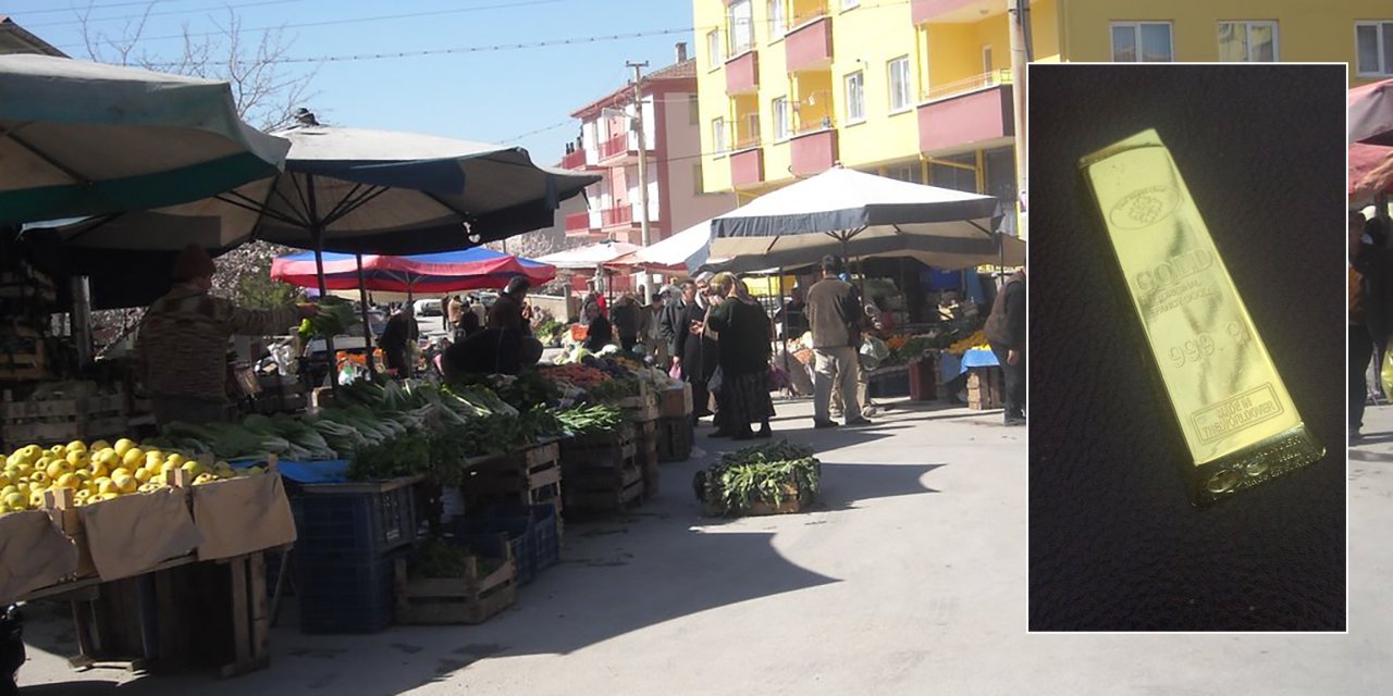 Konya’daki bir pazar yerinde sahte altını 10 bin liraya satan 2 kişi aranıyor
