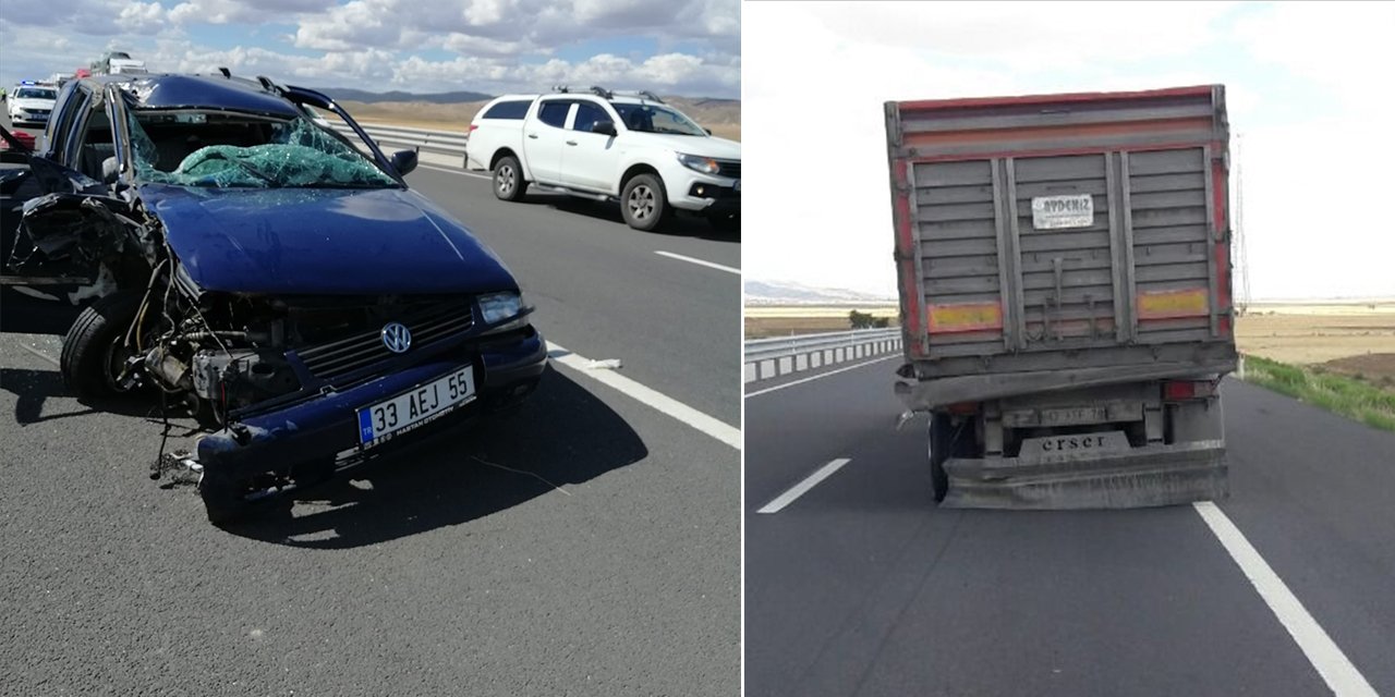 Konya plakalı tıra arkadan çarpan otomobildeki aile ölümden döndü