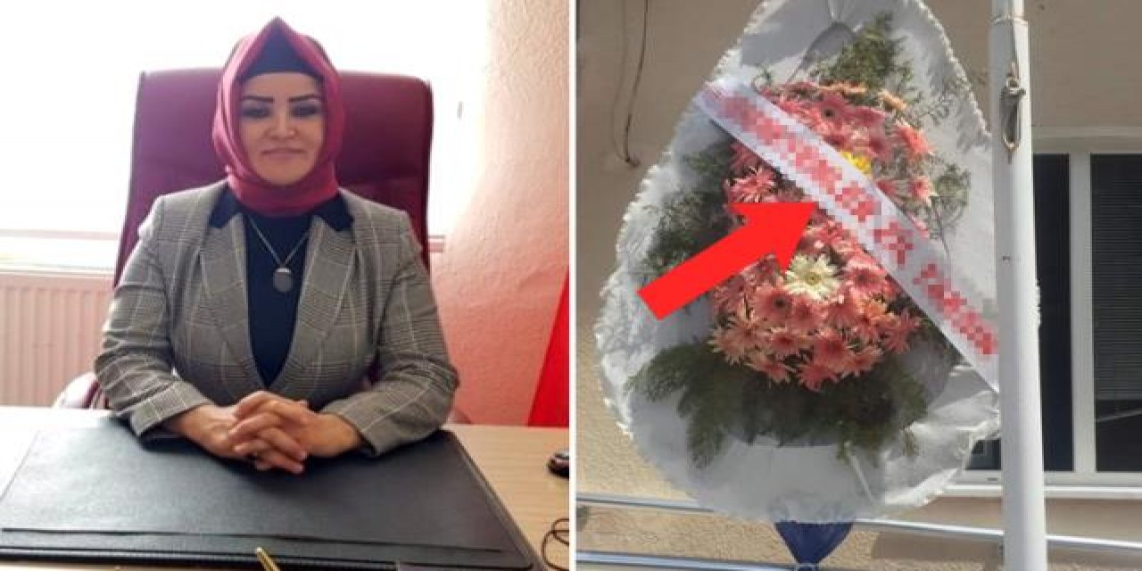 Atama sonrası müdüre gönderilen çelenk dikkat çekti