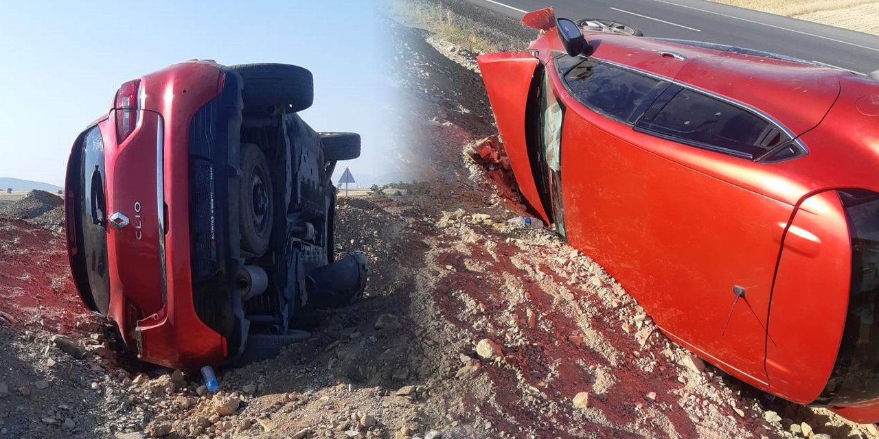 Konya'da takla atan otomobildeki 3 kişi ölümden döndü