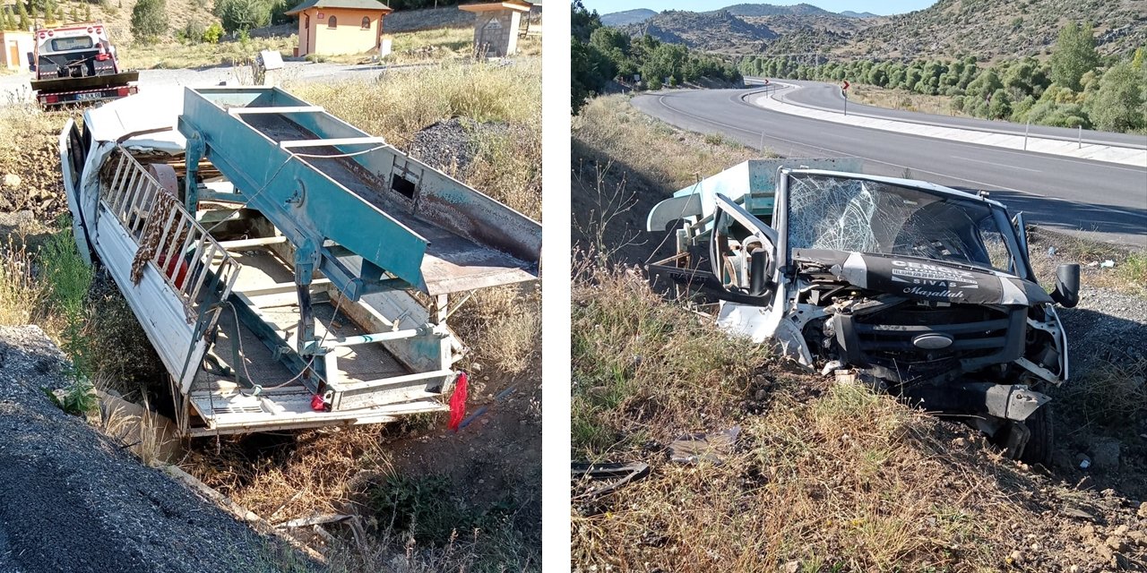 Konya'da yoldan çıkan kamyonet tepeye çarptı! Sürücü ölümden döndü