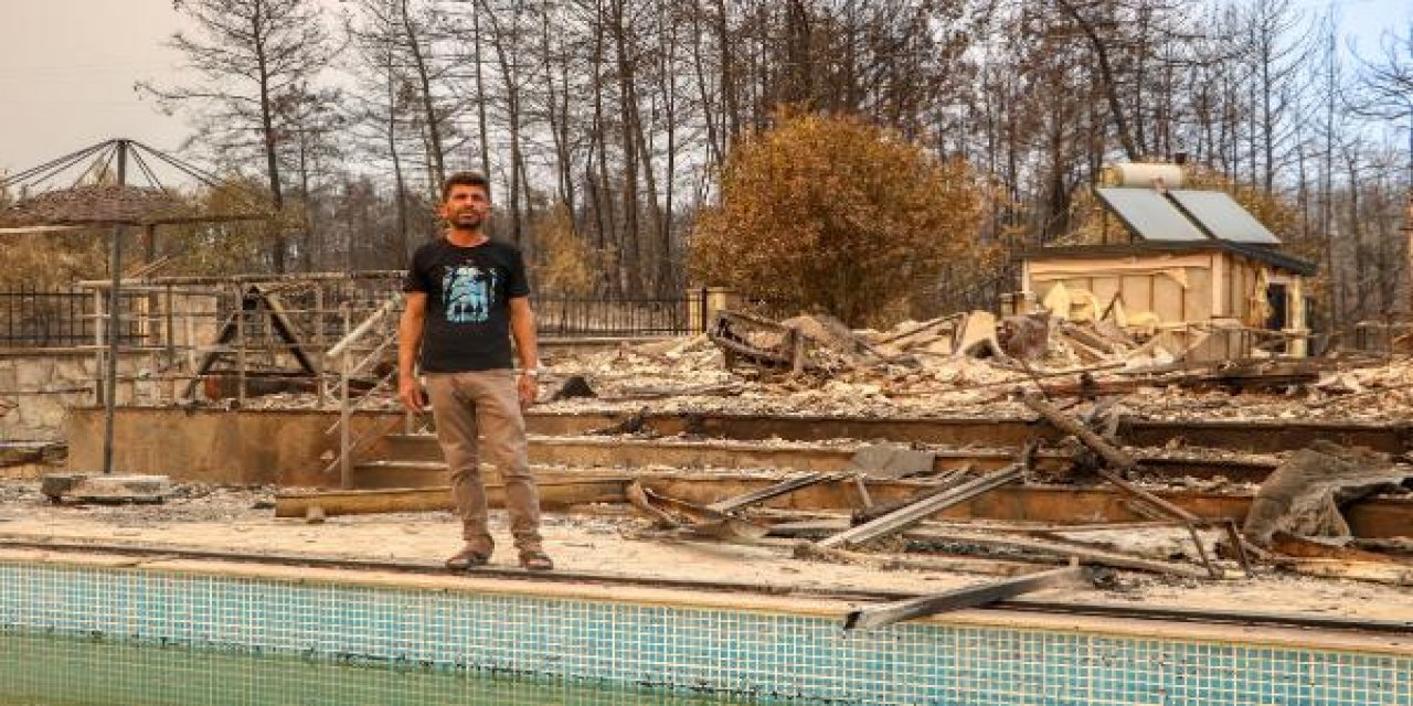 Manavgat’ta 6 kişilik aile yangından havuza girerek kurtuldu