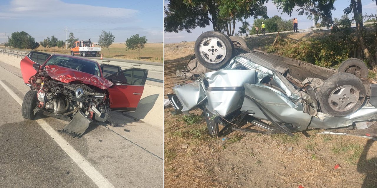 Konya'da çarpışan iki otomobil hurdaya döndü: 4 yaralı