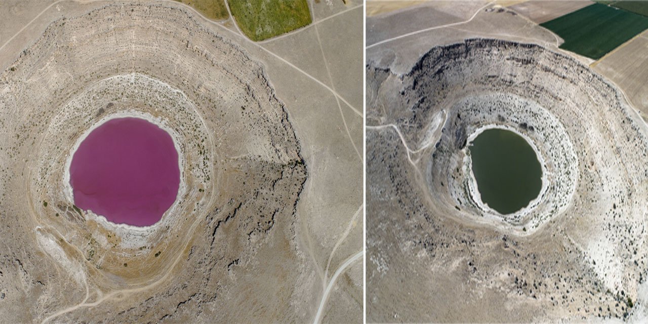 Konya’daki Meyil Obruk Gölü'nün rengi bu yıl pembeye dönmedi