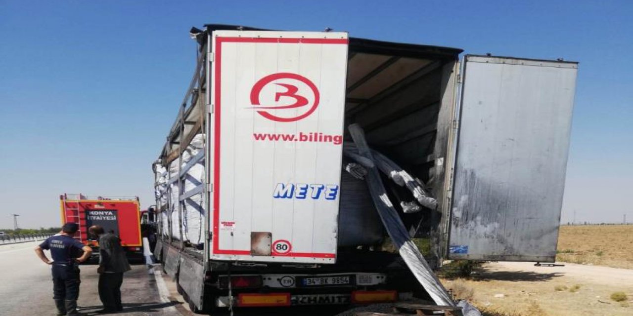 Konya’da kömür ve boru yüklü TIR’da korkutan yangın