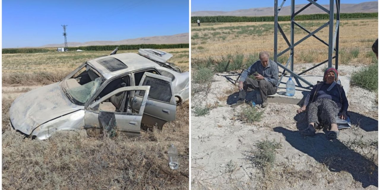 Konya’da devrilen araç hurdaya döndü, kemer yaşlı çifti hayatta tuttu