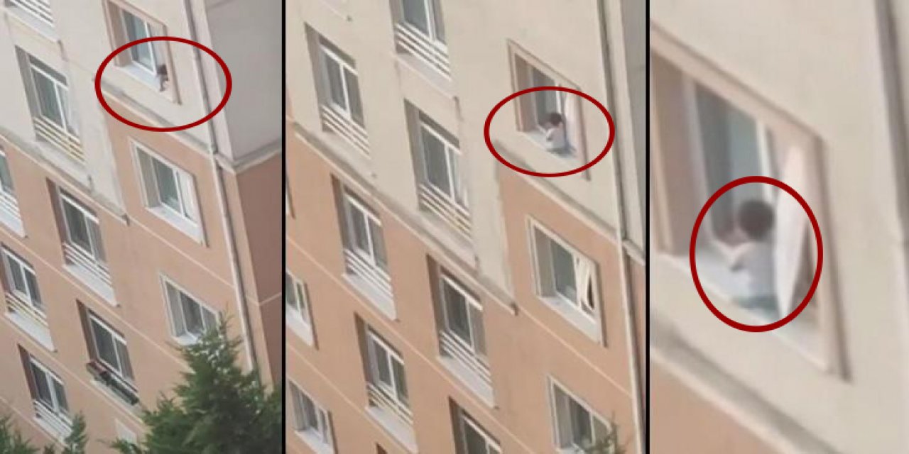 Ölümle burun buruna! Pervazda oturan çocuk, yürekleri ağza getirdi