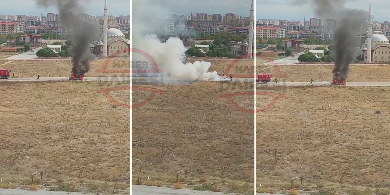 Konya’da kadın sürücünün kullandığı otomobil alevler içinde kaldı