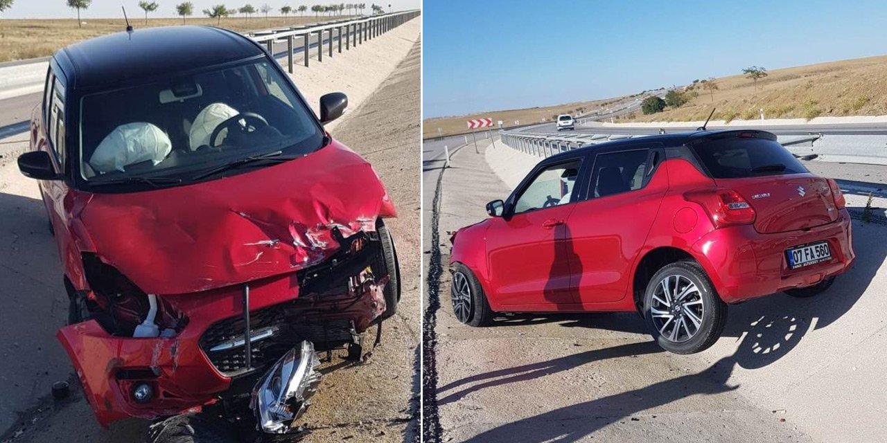 Konya'da bariyerlere çarpan otomobilin sürücüsü ölümden döndü