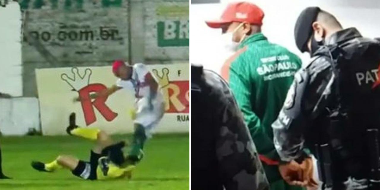 Hakeme saldıran futbolcu, maç sırasında tutuklandı