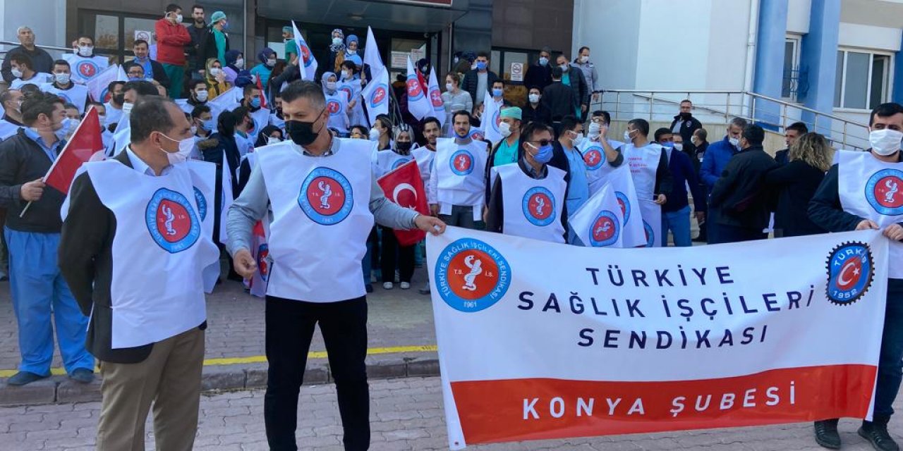 Konya’da sağlık çalışanı işçiler ücret alacaklarının ödenmesini istedi