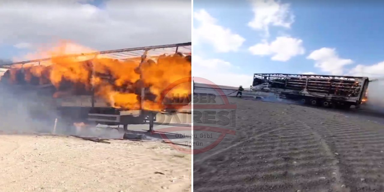 Konya’da fırtınada alev alan TIR cayır cayır yandı